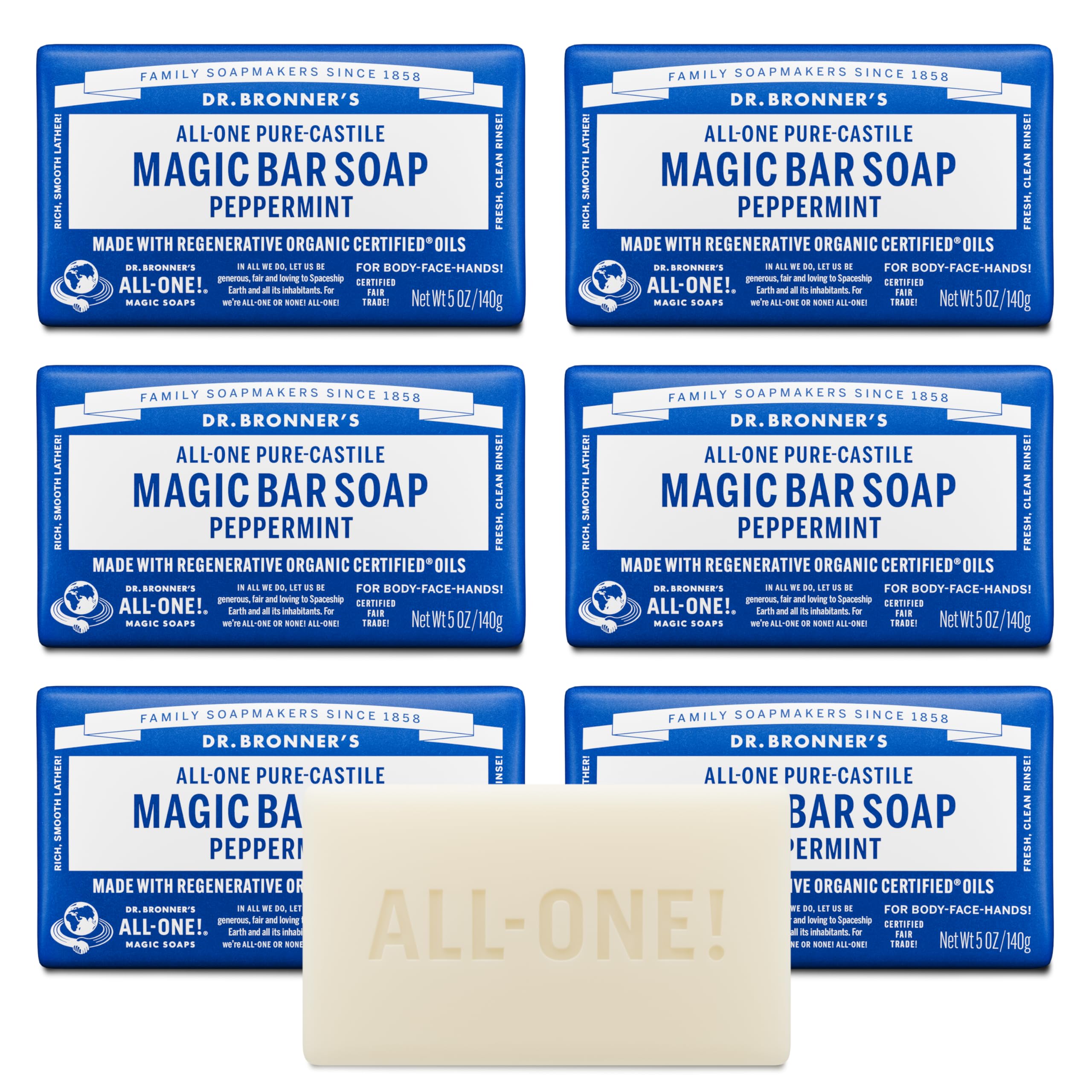 Dr. Bronner's barra pura castile menta para lavado facial suave y refrescante
