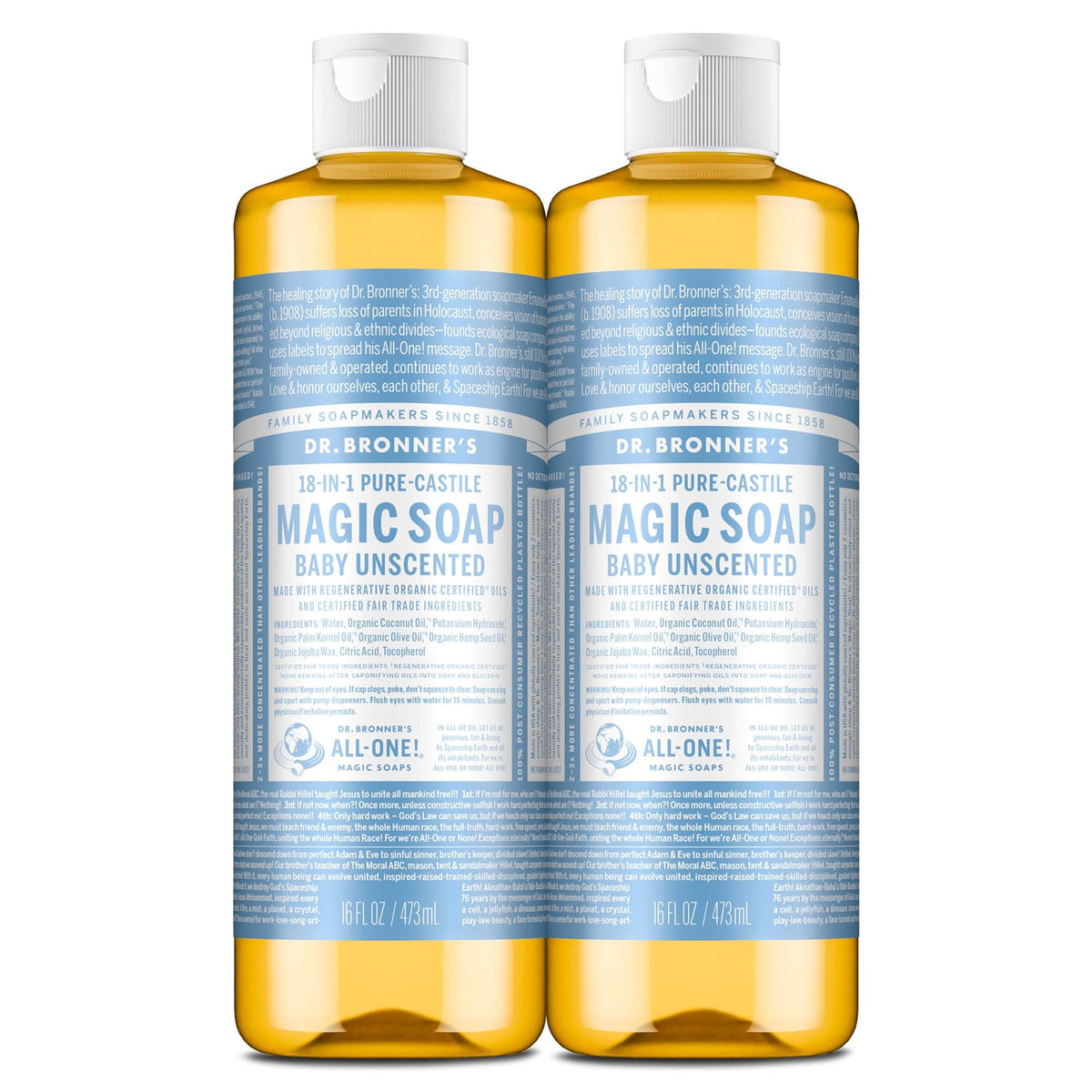 Dr. Bronner's bebé sin aroma, jabón líquido suave para piel delicada