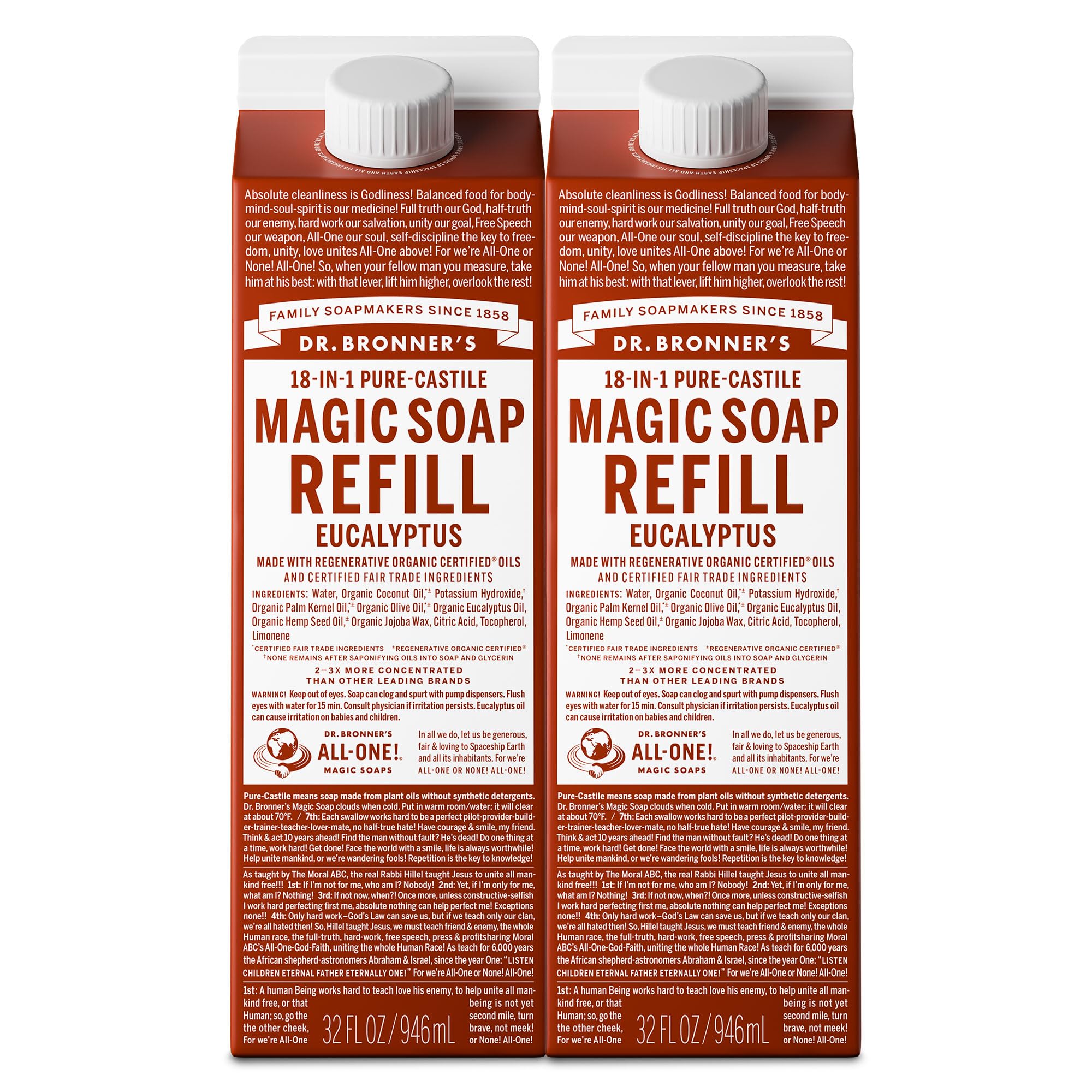 Dr. Bronner's Jabón de Castilla eucalipto: botella visible para limpieza suave