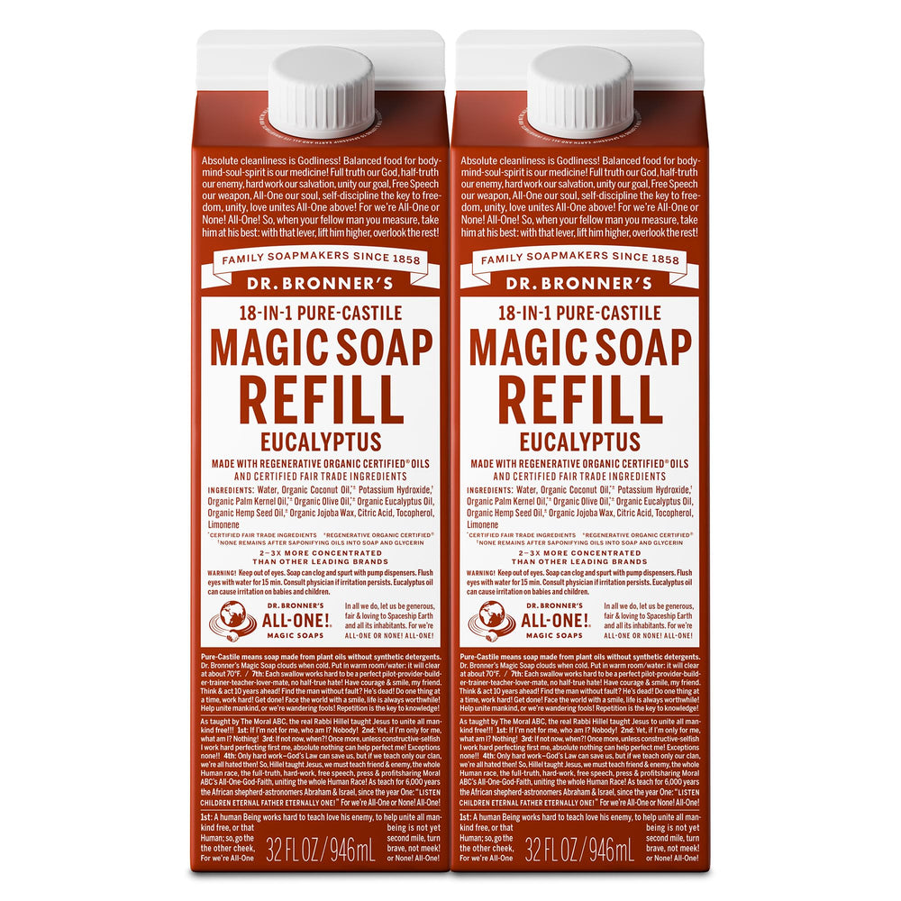 Dr. Bronner's Jabón de Castilla eucalipto: botella visible para limpieza suave