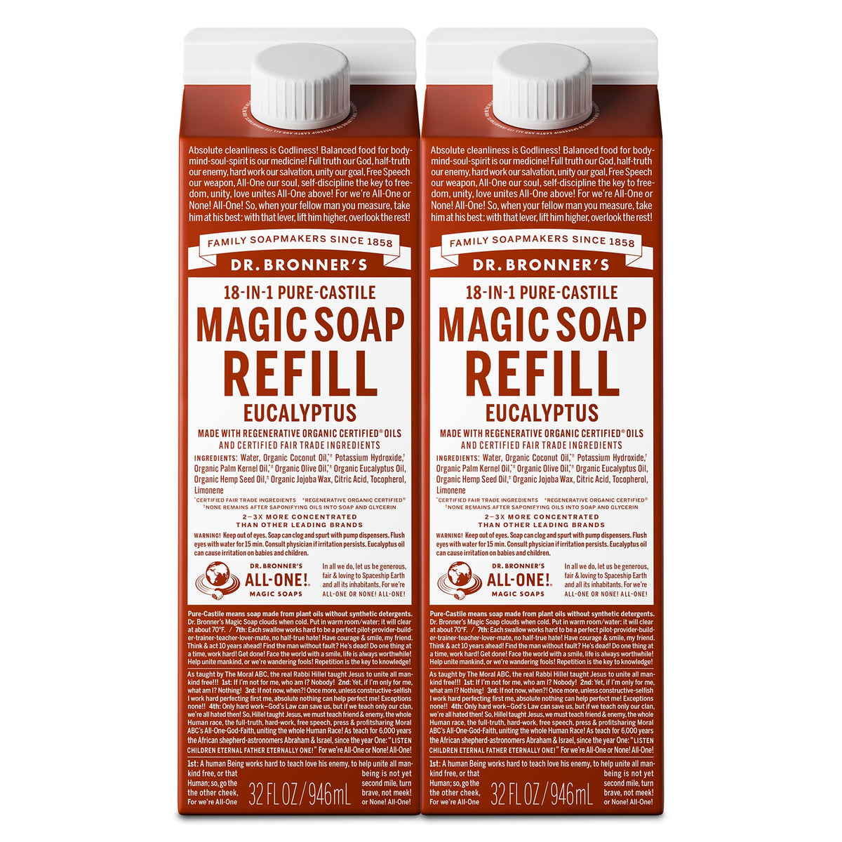 Dr. Bronner's Jabón de Castilla eucalipto: botella visible para limpieza suave