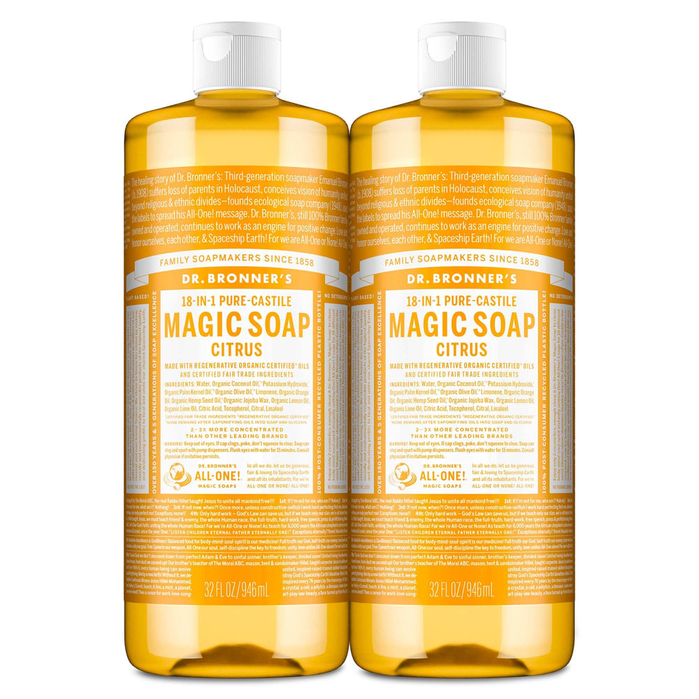 Dr. Bronner’s jabon liquido citrico, dos paquetes, limpieza diaria suave y efectiva
