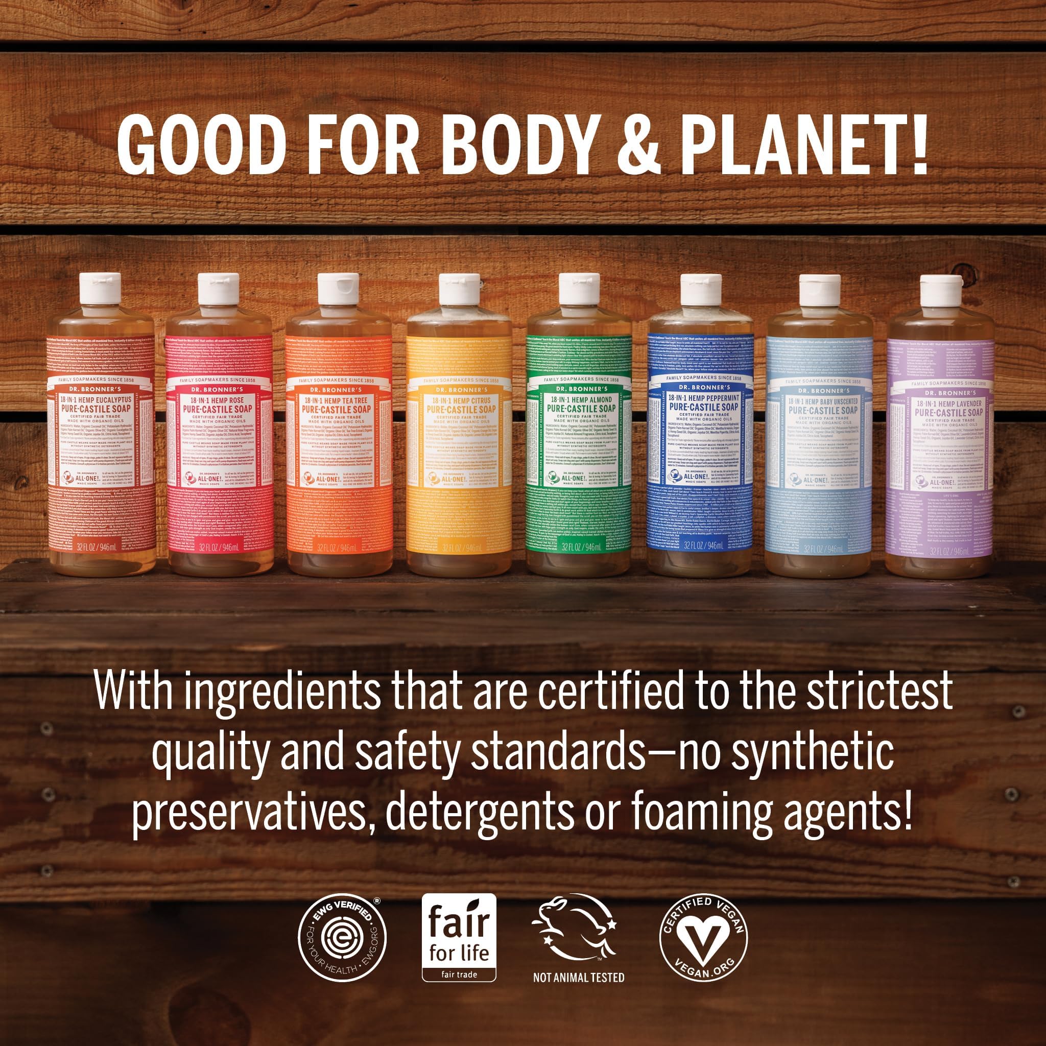 Dr. Bronner's Jabón Castile Menta, envase plástico reciclado para reducir residuos