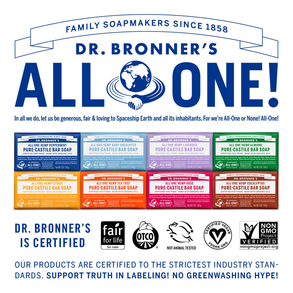 Envase 100% posconsumo reciclado de Dr. Bronner's Barra Rosa