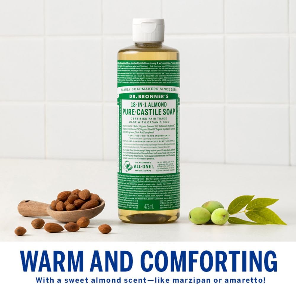 Dr. Bronner's fair-trade ingredients label on bottle.