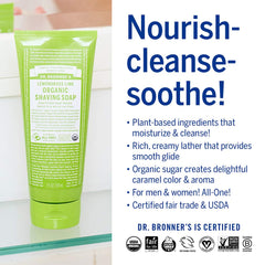 Dr. Bronner's Ingredientes orgánicos de azúcar aportan hidratación durante el afeitado.