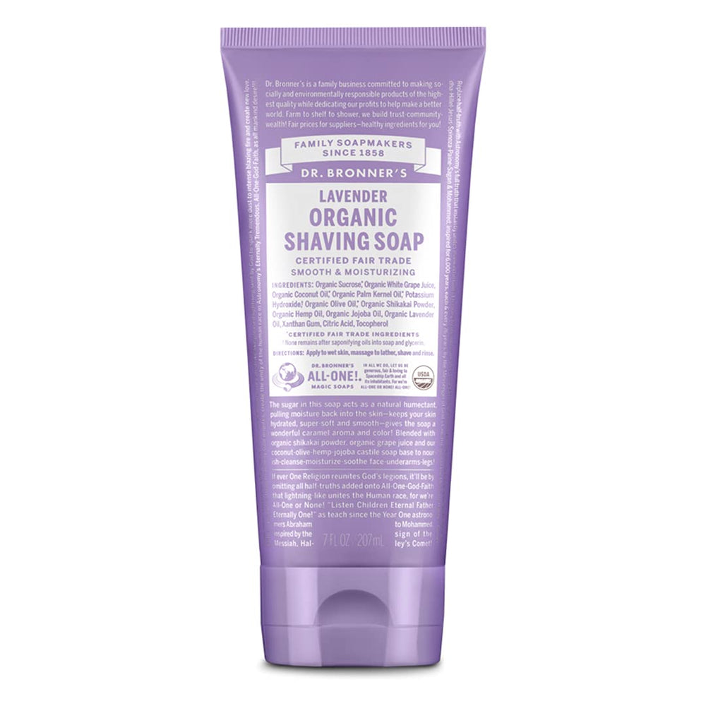Dr. Bronner's jabón de afeitar orgánico lavanda, espuma cremosa para afeitado suave.