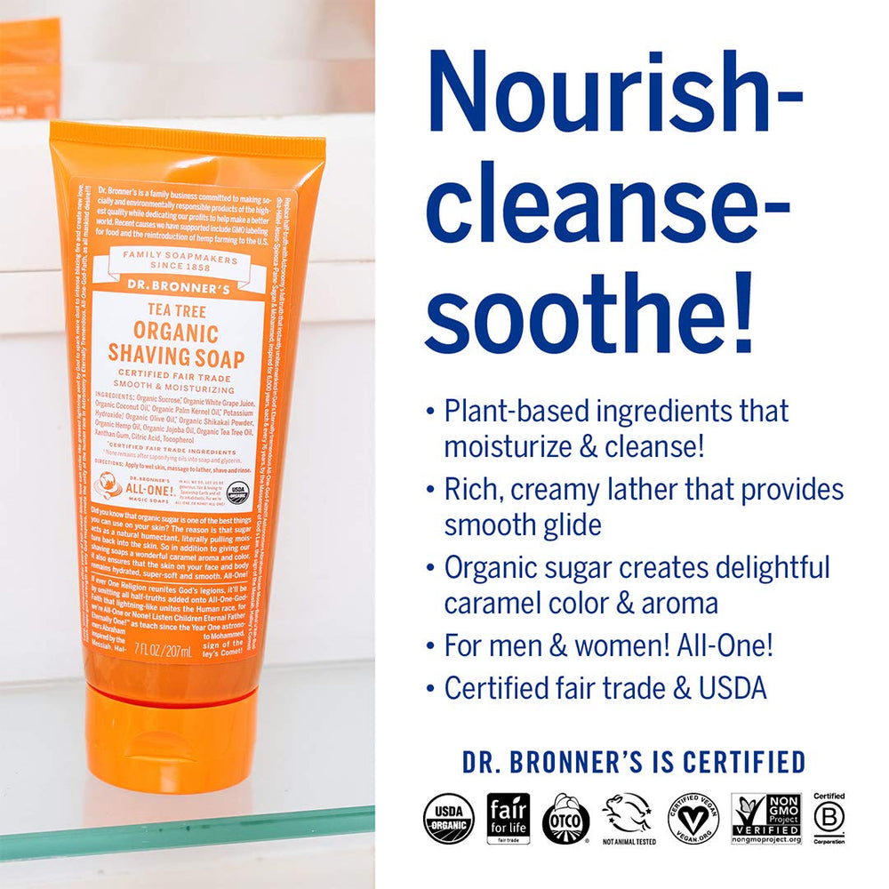 Dr. Bronner's jabon afeitar organico shikakai en polvo hidrata y limpia la piel.