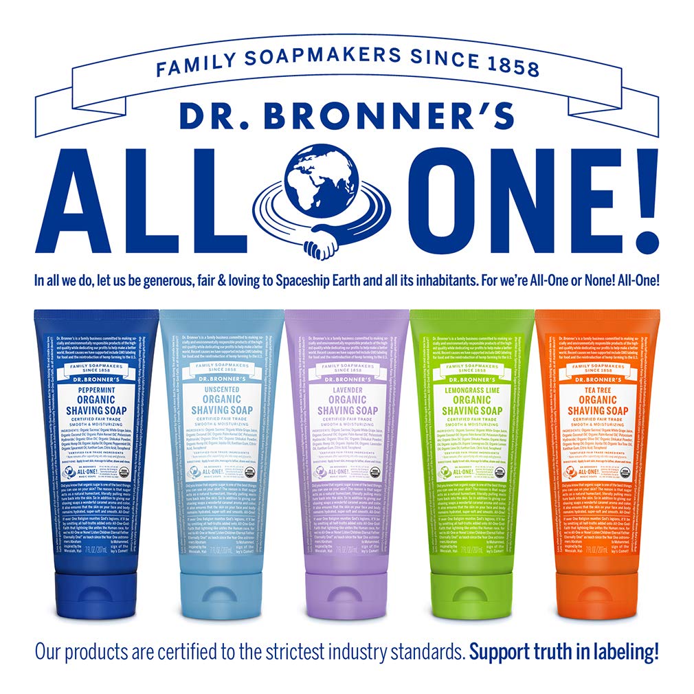 Dr. Bronner's jabon afeitar organico sin aditivos sintéticos ni detergentes.