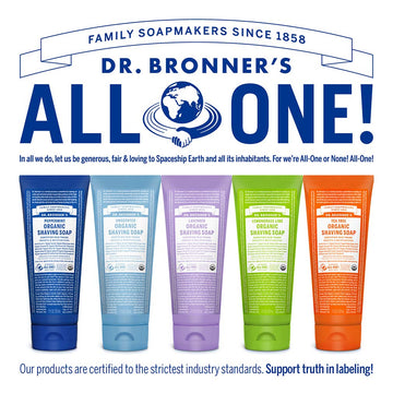 Dr. Bronner's jabon afeitar organico sin aditivos sintéticos ni detergentes.