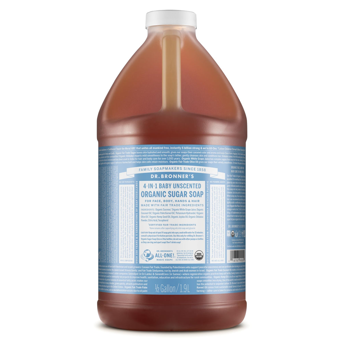 Dr. Bronner's Jabon azucar organico para bebé sin fragancia en envase de 64 onzas