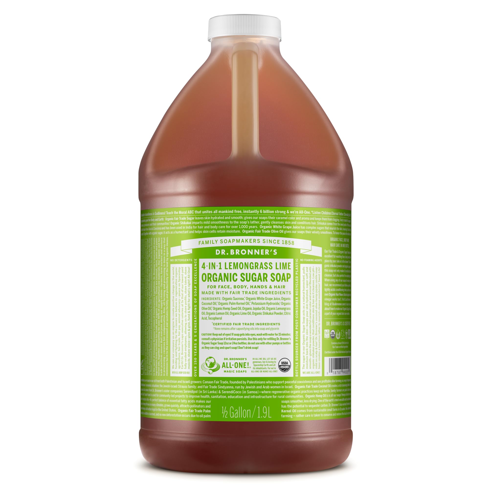 Dr. Bronner's jabón de azúcar orgánico hierba limón, botella con aroma refrescante