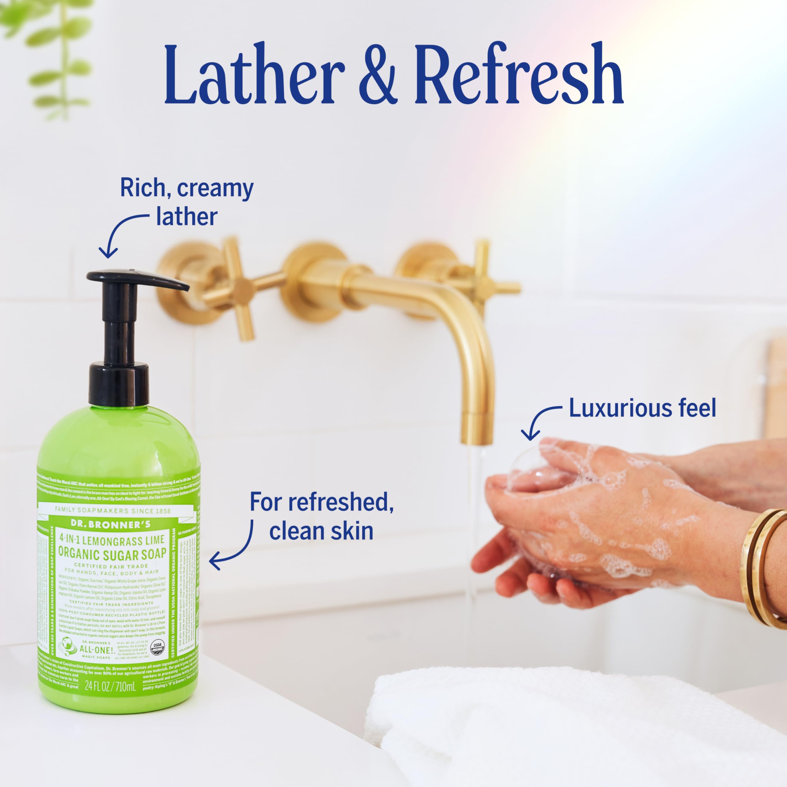 Dr. Bronner's Jabón de azúcar orgánico hierba limón espuma cremosa.