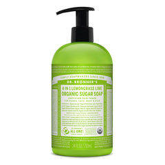 Dr. Bronner's Jabón de azúcar orgánico hierba limón para manos suaves.