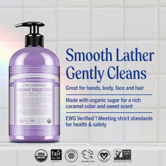 Etiqueta de Dr. Bronner's con ingredientes orgánicos y comercio justo para transparencia.