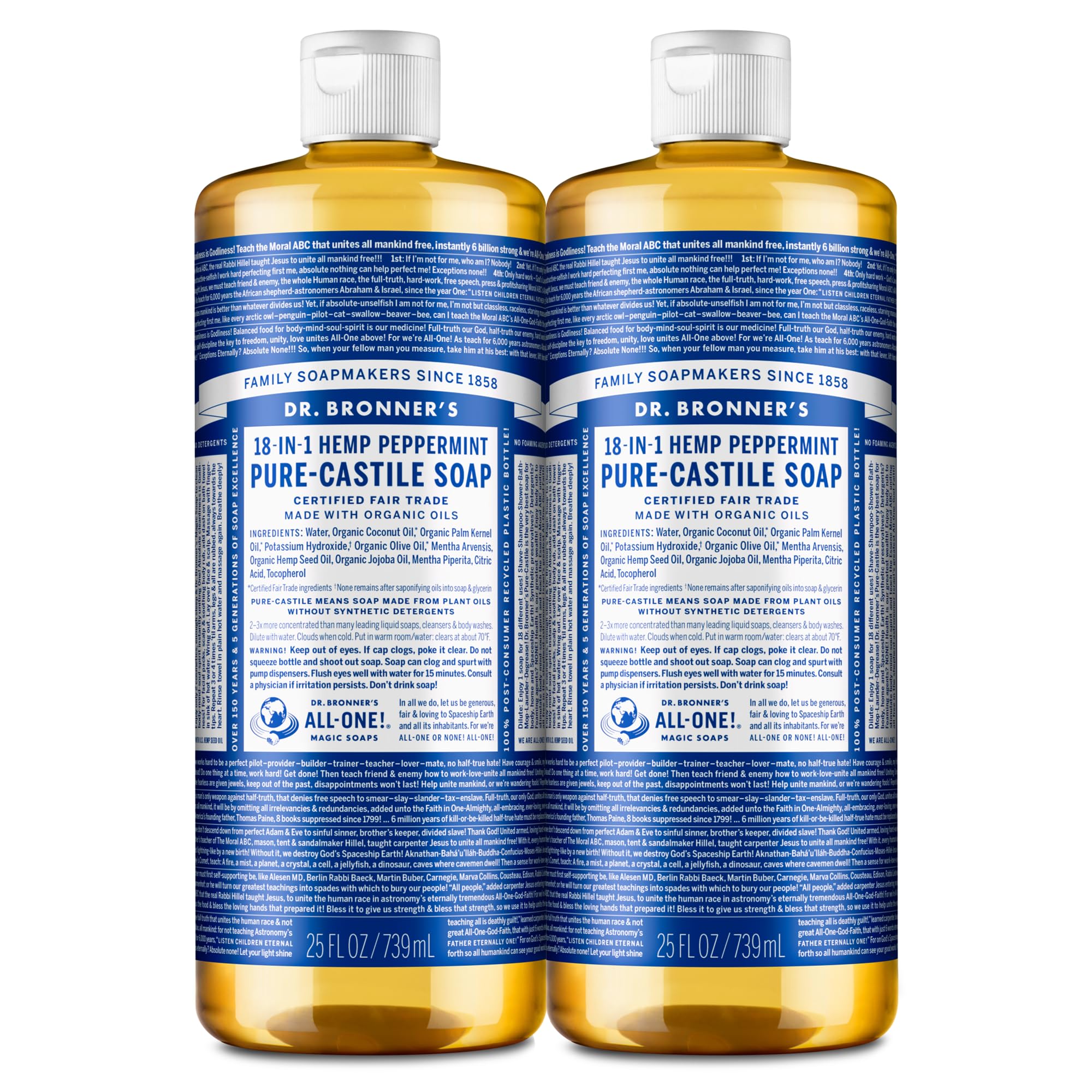 Dr. Bronner's Jabón de Castilla Puro Menta en botella 25 oz para usos múltiples
