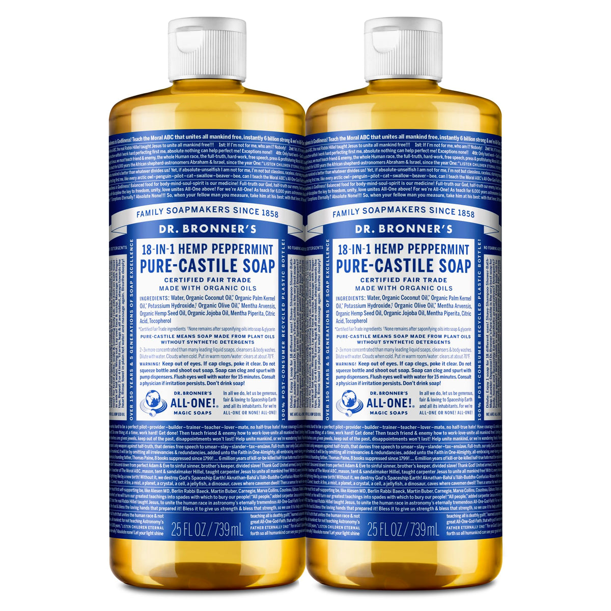 Dr. Bronner's Jabón de Castilla Puro Menta en botella 25 oz para usos múltiples