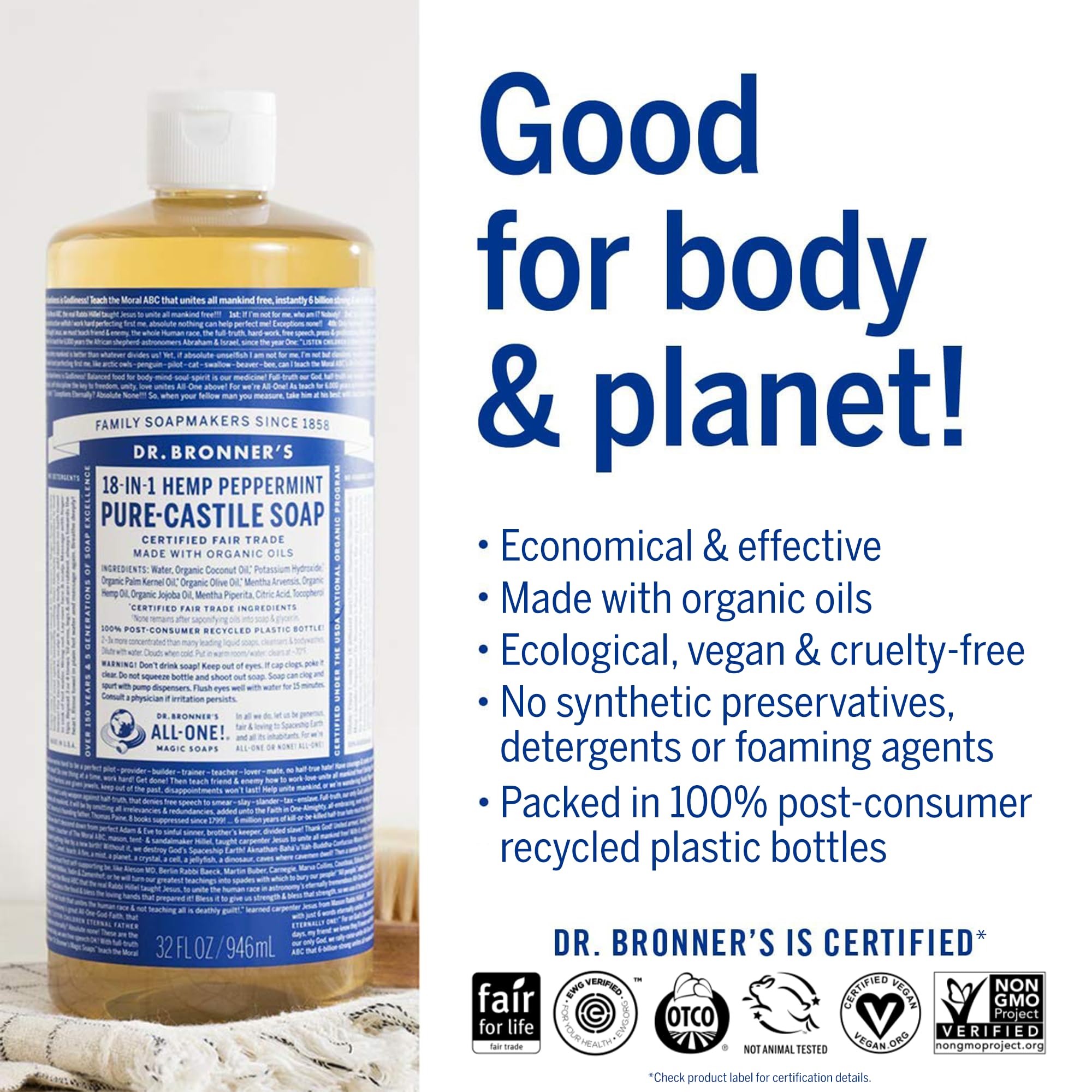 Dr. Bronner's Jabón de Castilla Menta limpia pisos y superficies ecológicamente