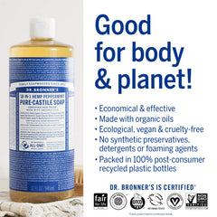 Dr. Bronner's Jabón de Castilla Menta limpia pisos y superficies ecológicamente