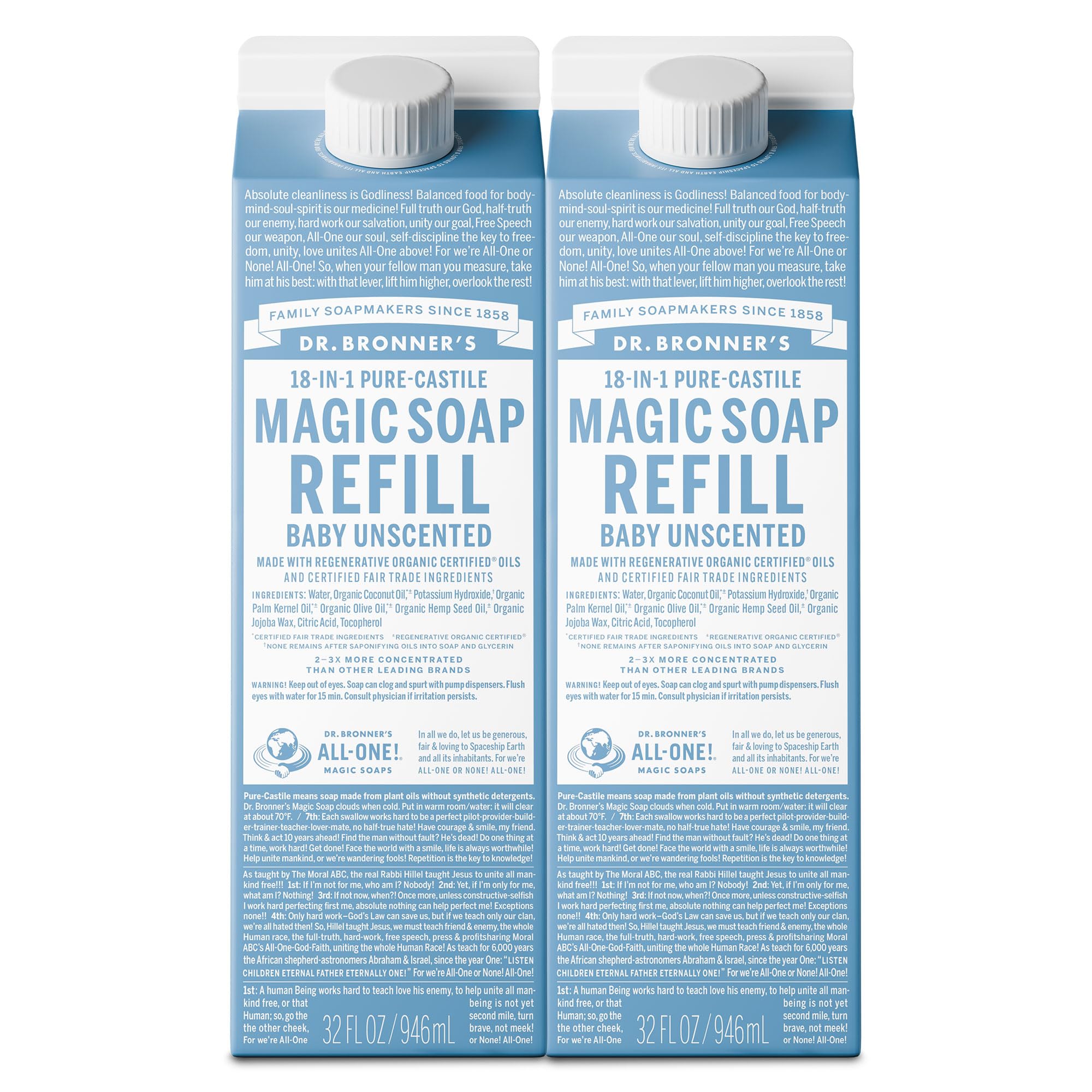 Dr. Bronners Jabón Castilla líquido para bebé sin fragancia con espuma suave y limpia