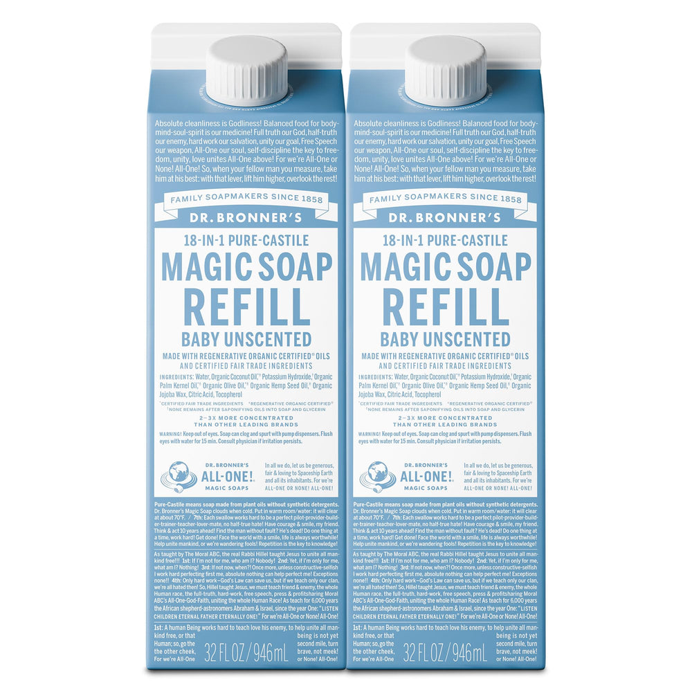 Dr. Bronners Jabón Castilla líquido para bebé sin fragancia con espuma suave y limpia