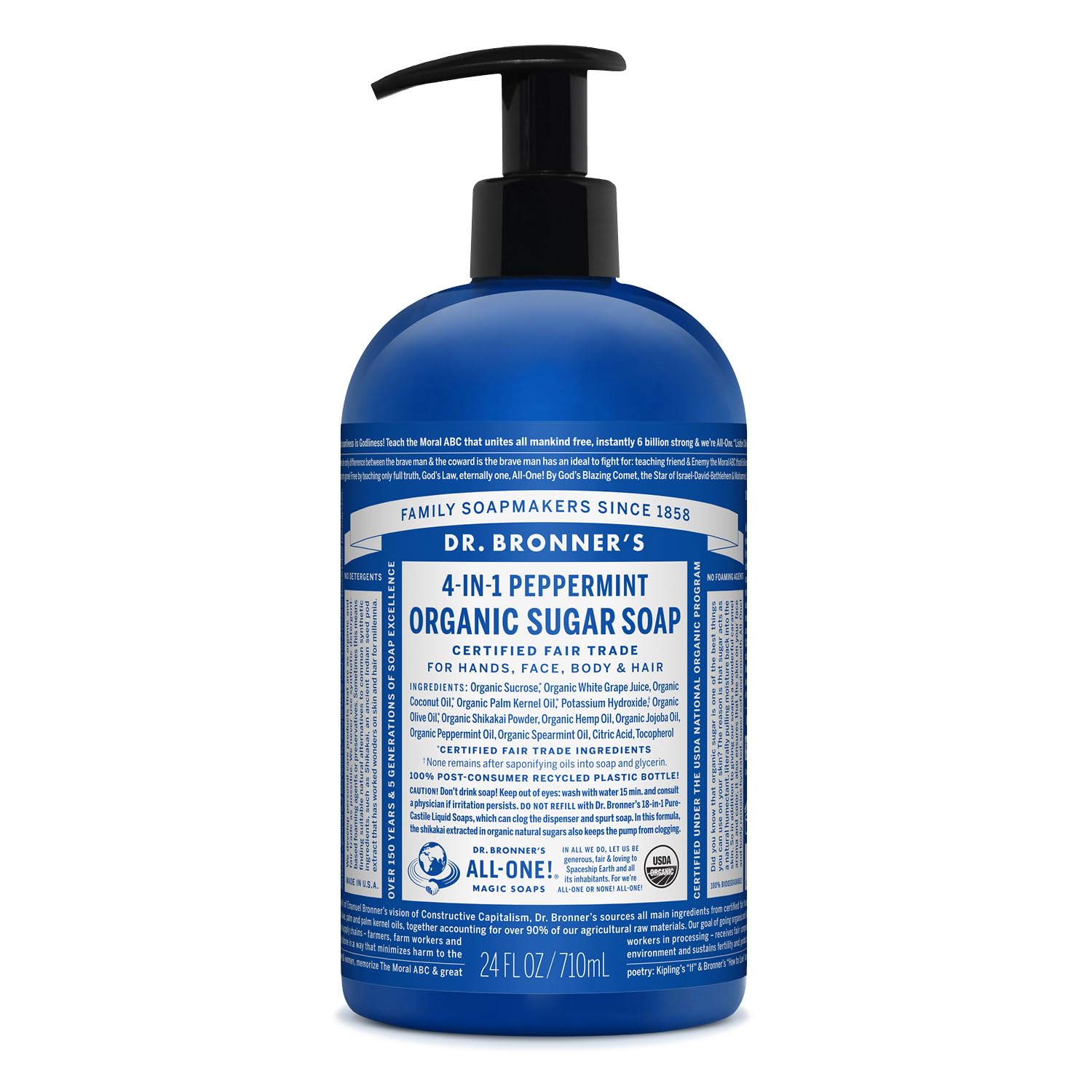 Dr. Bronner's jabon de azucar organico menta 24 onzas vertido suave para manos