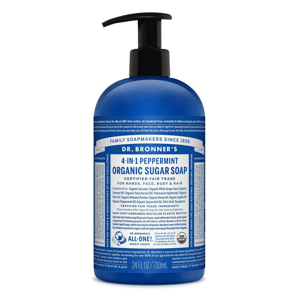 Dr. Bronner's jabon de azucar organico menta 24 onzas vertido suave para manos
