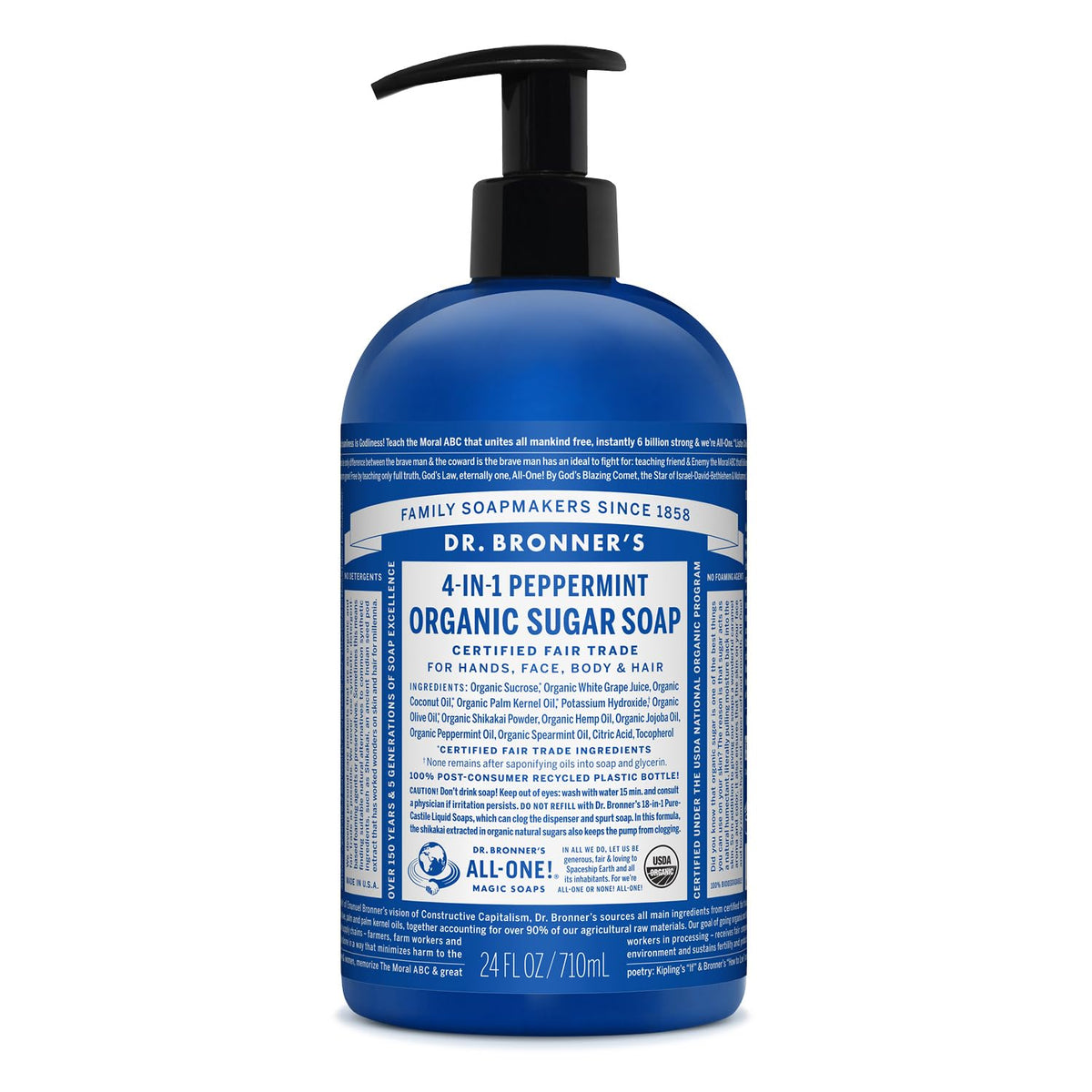 Dr. Bronner's jabon de azucar organico menta 24 onzas vertido suave para manos