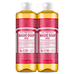Dr. Bronner's Jabón de Castilla Rosa en botella, limpieza suave para piel y cuerpo.