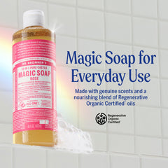 Dr. Bronner's Jabón de Castilla Rosa con dispensador, espuma abundante para lavado diario.