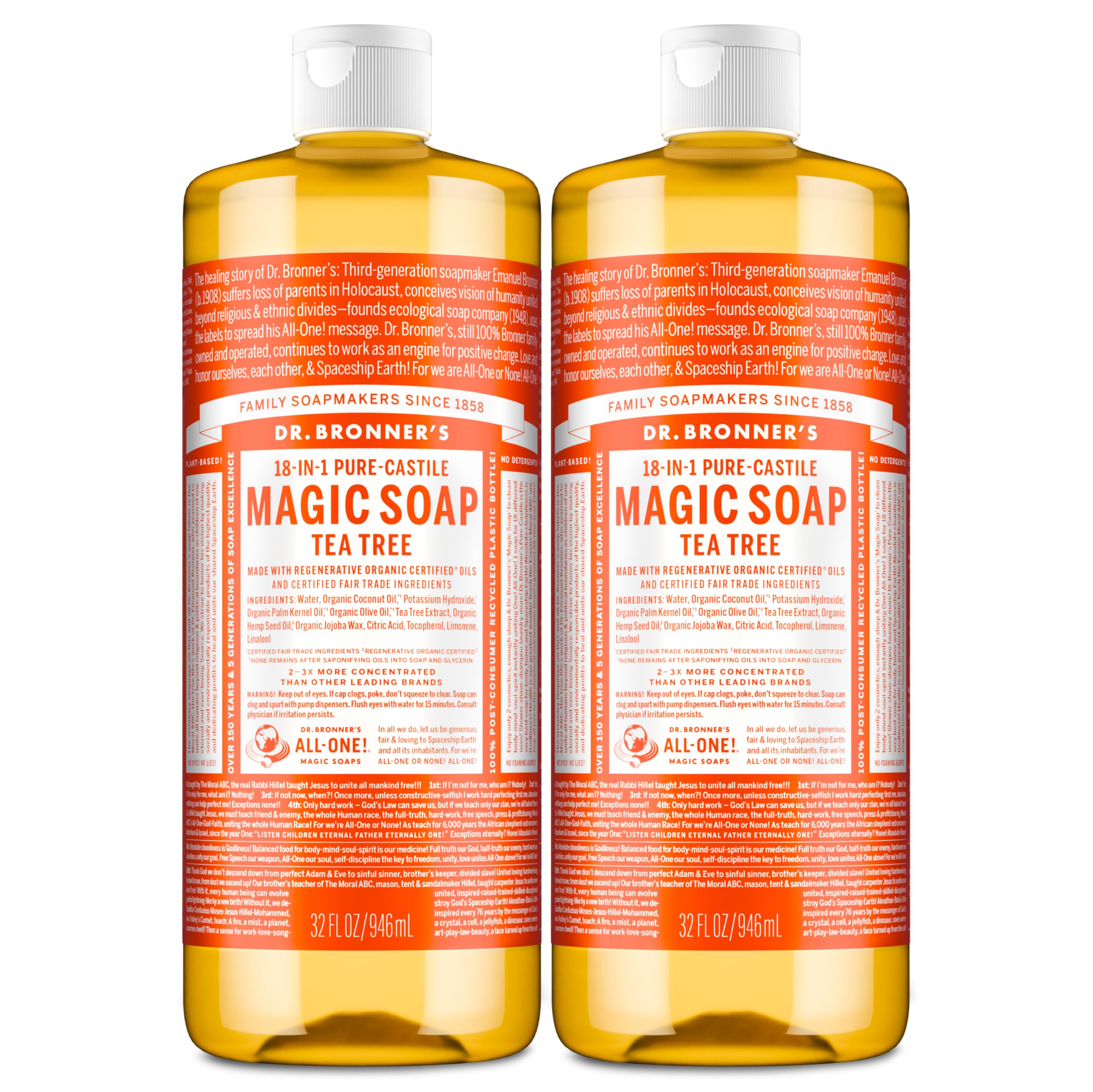 Dr. Bronner's jabon líquido Castile árbol de té para cuerpo y cabello