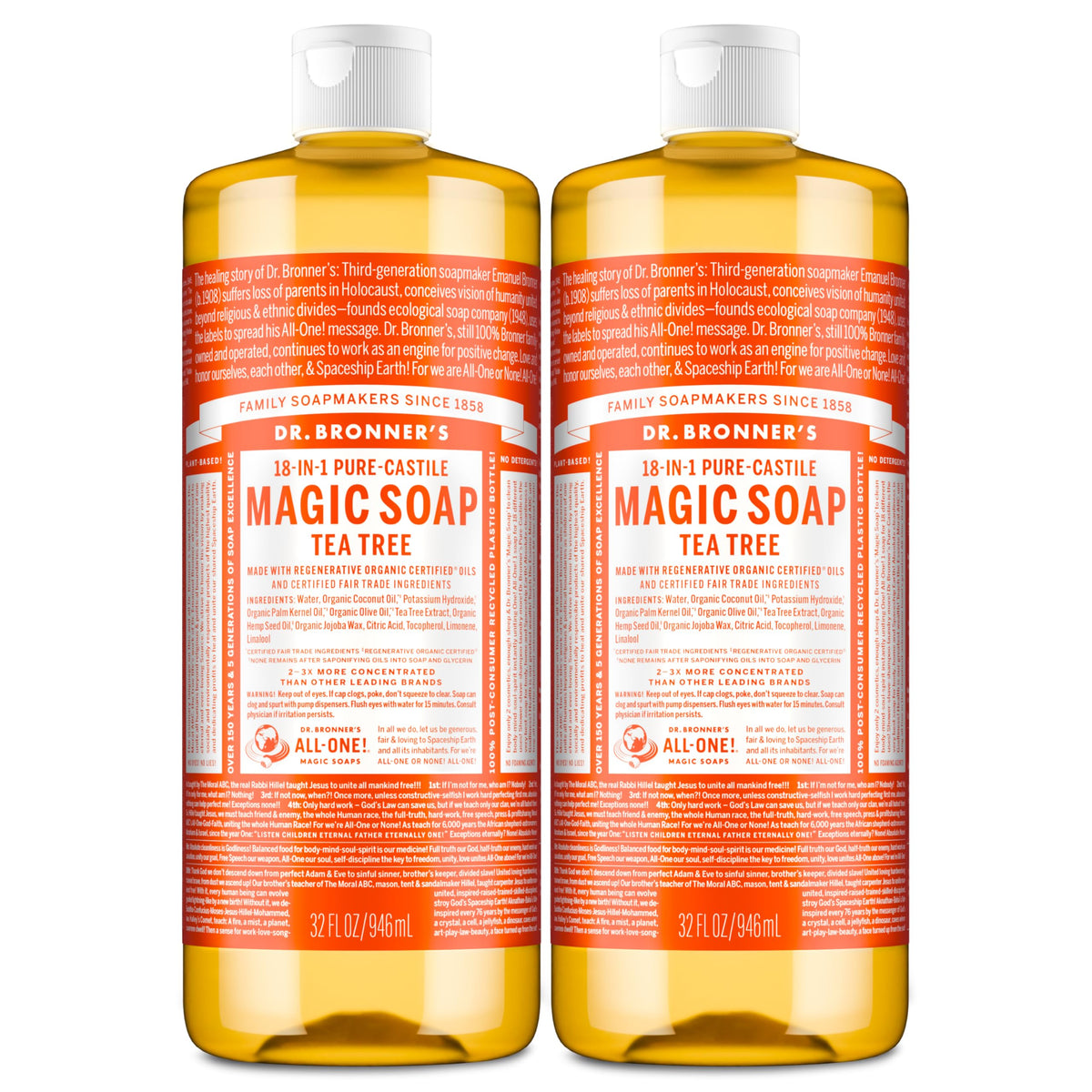 Dr. Bronner's jabon líquido Castile árbol de té para cuerpo y cabello