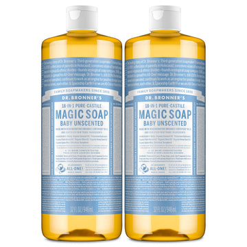 Dr. Bronner's botella derramando jabón castile bebé sin fragancia para uso diario