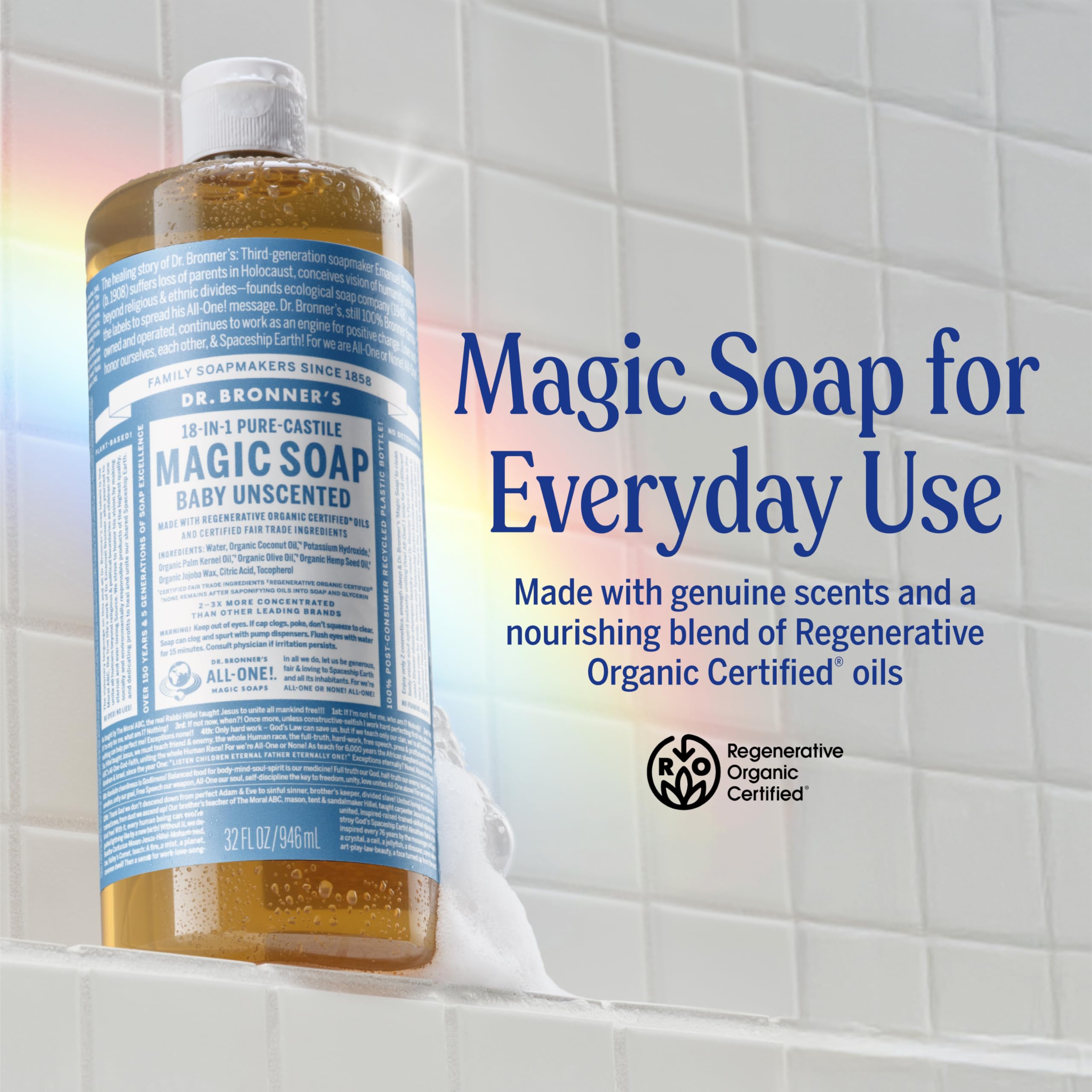 Dr. Bronner's Jabón líquido, espuma densa para piel suave.