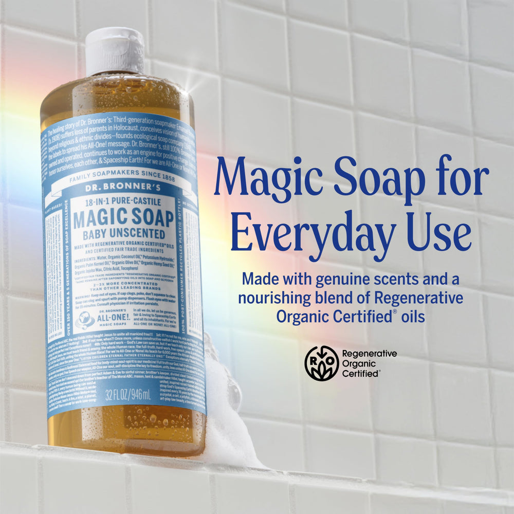 Dr. Bronner's Jabón líquido, espuma densa para piel suave.
