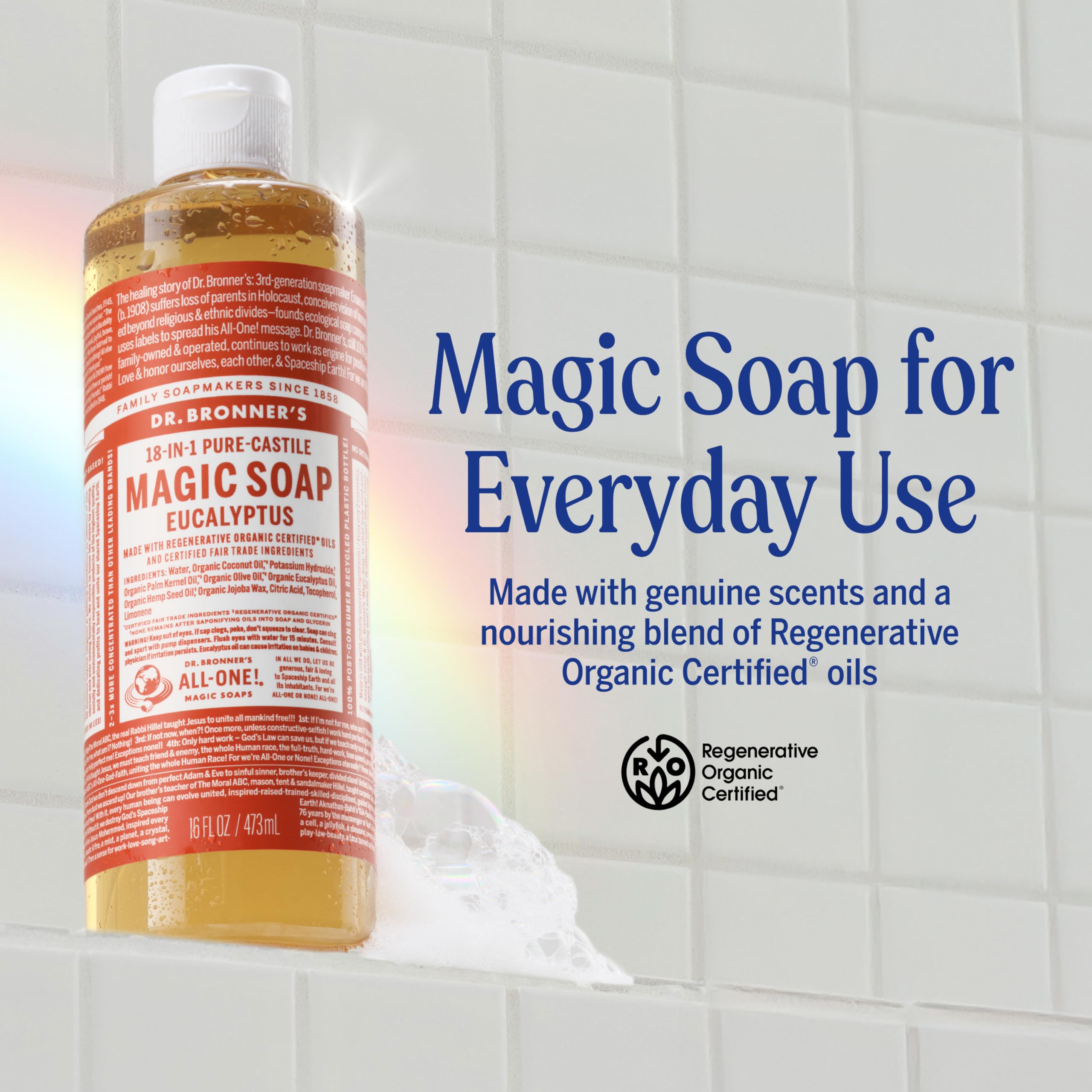 Dr. Bronner's jabon castile eucalipto genera espuma densa para ducha