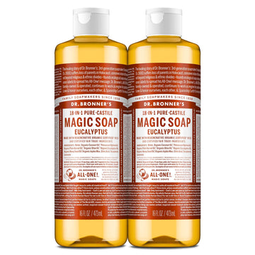 Dr. Bronner's jabon castile eucalipto, botella doble-paquete, uso versatil para hogar