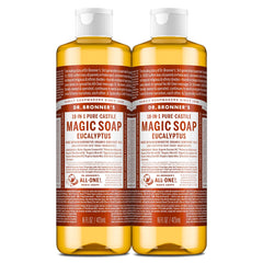 Dr. Bronner's jabon castile eucalipto, botella doble-paquete, uso versatil para hogar
