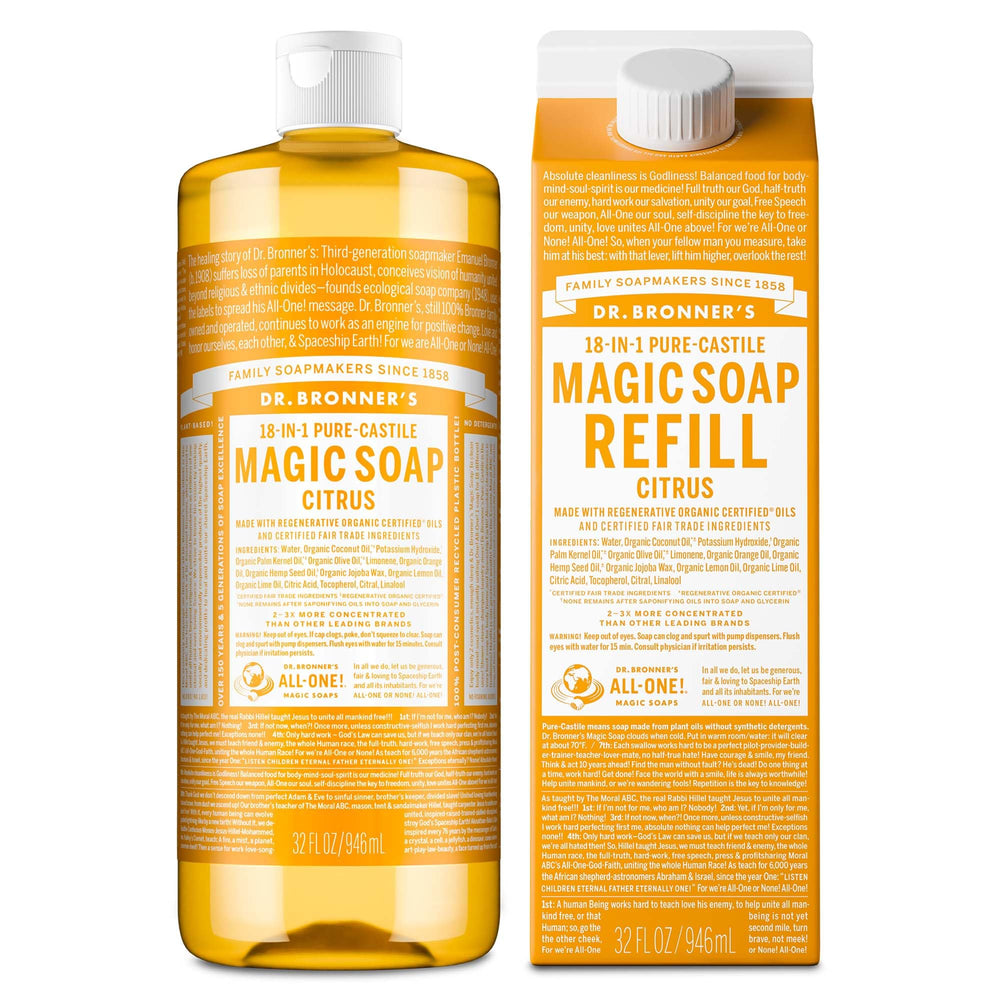 Espuma abundante de Dr. Bronner's Jabón Castile cítrico para ducha suave