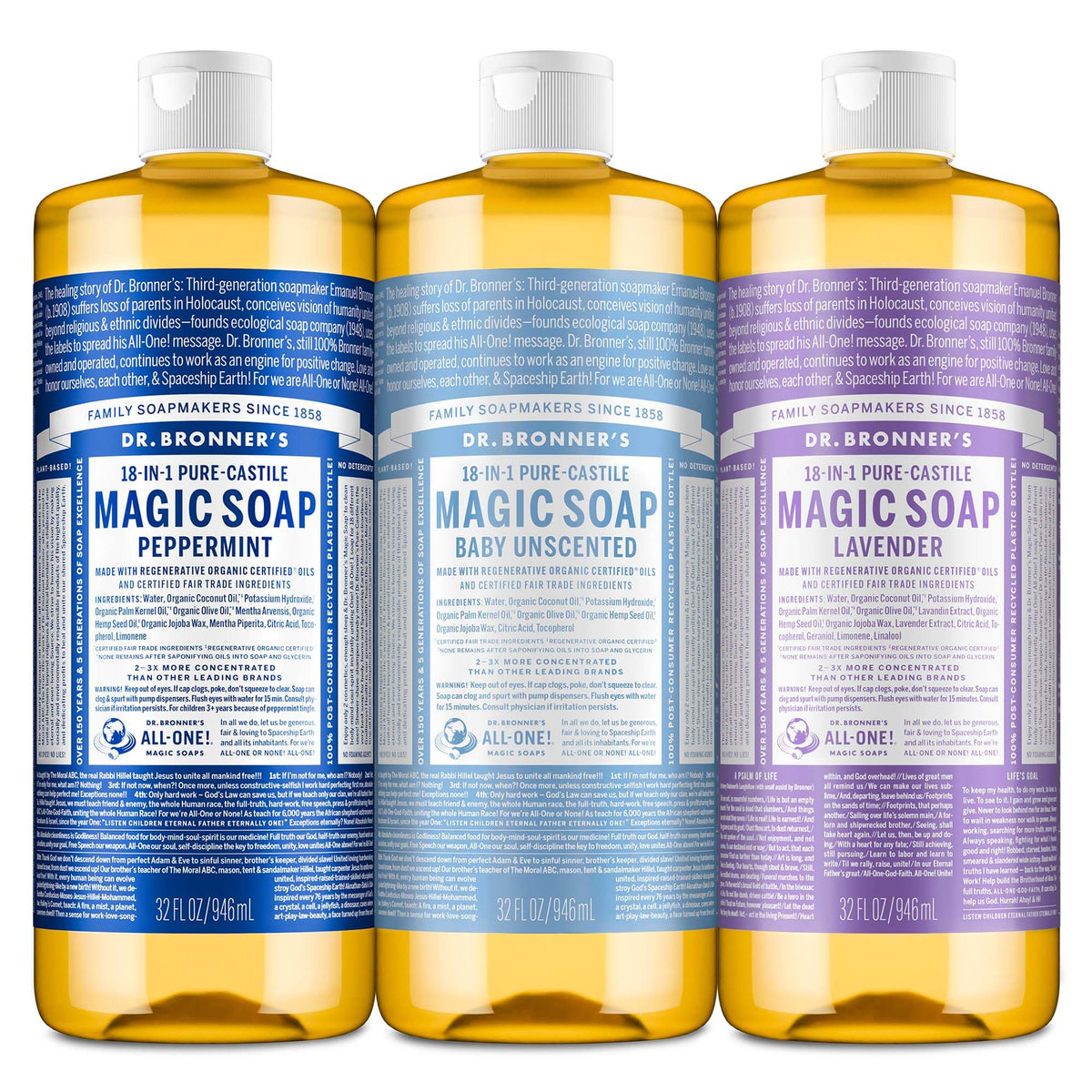 Dr. Bronner's Mentha, botella vertiendo, limpieza refrescante.