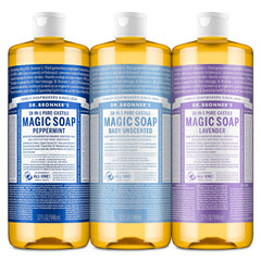 Dr. Bronner's Mentha, botella vertiendo, limpieza refrescante.