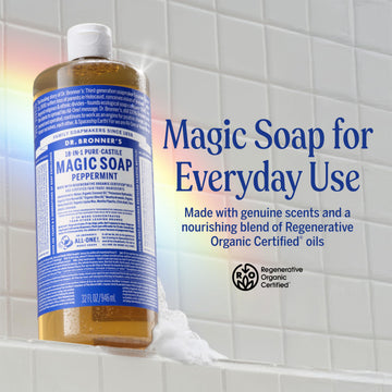 Dr. Bronner's Jabón líquido, espuma cremosa, sensación limpia y fresca.