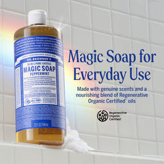 Dr. Bronner's Jabón líquido, espuma cremosa, sensación limpia y fresca.