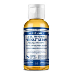 Jabón Pure-Castile de Dr. Bronner's con menta, tamaño viaje 2 oz, uso multiusos para piel y hogar