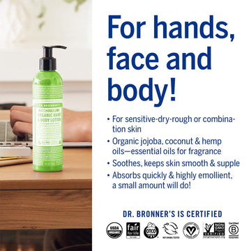 Dr. Bronner's Loción Orgánica Patchouli Lima, aplicación suave para manos, cara y cuerpo.
