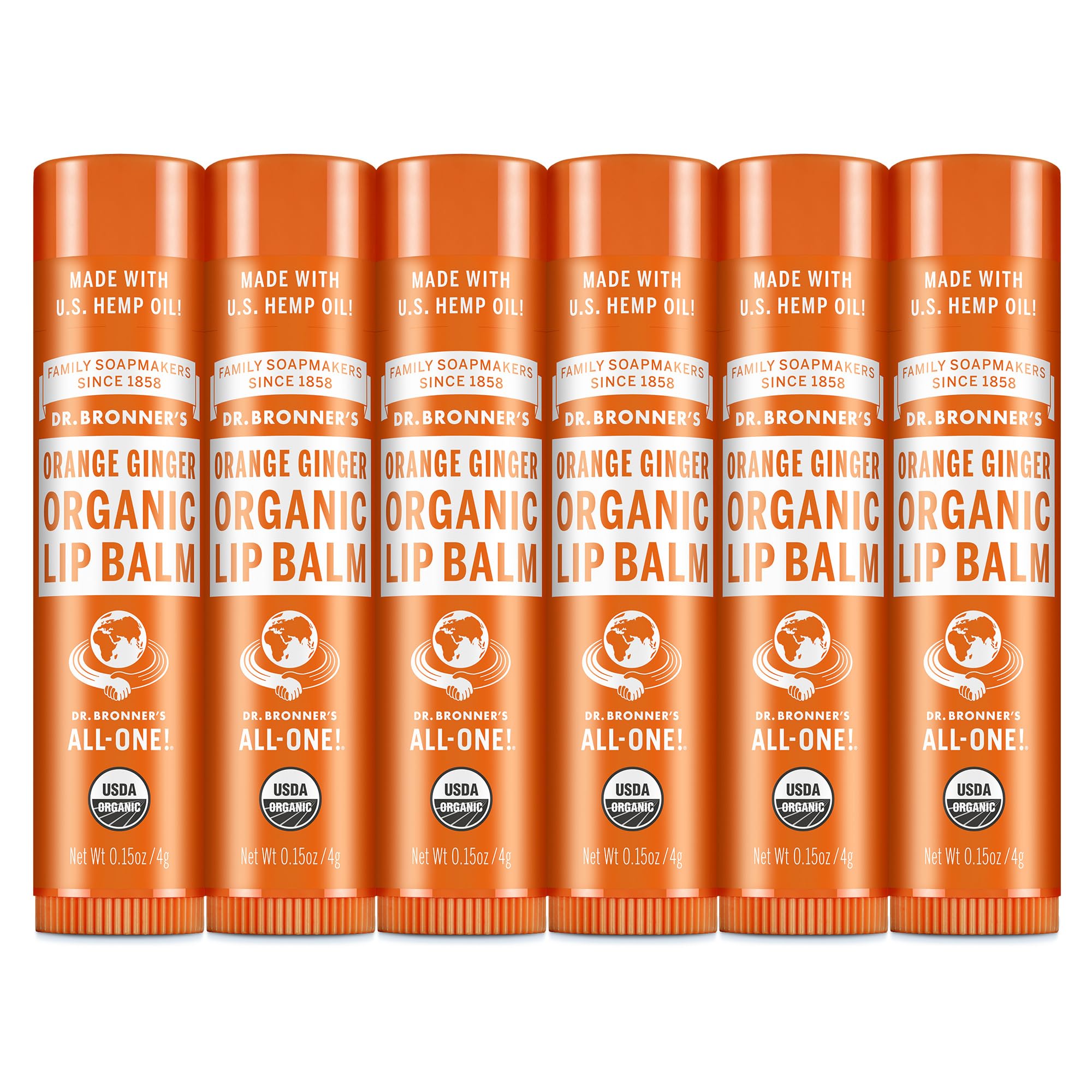 Dr. Bronner’s Organic Lip Balm 6-pack packaging close-up, showcasing eco-friendly packaging and value