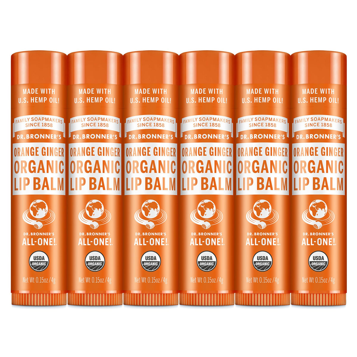 Dr. Bronner’s Organic Lip Balm 6-pack packaging close-up, showcasing eco-friendly packaging and value