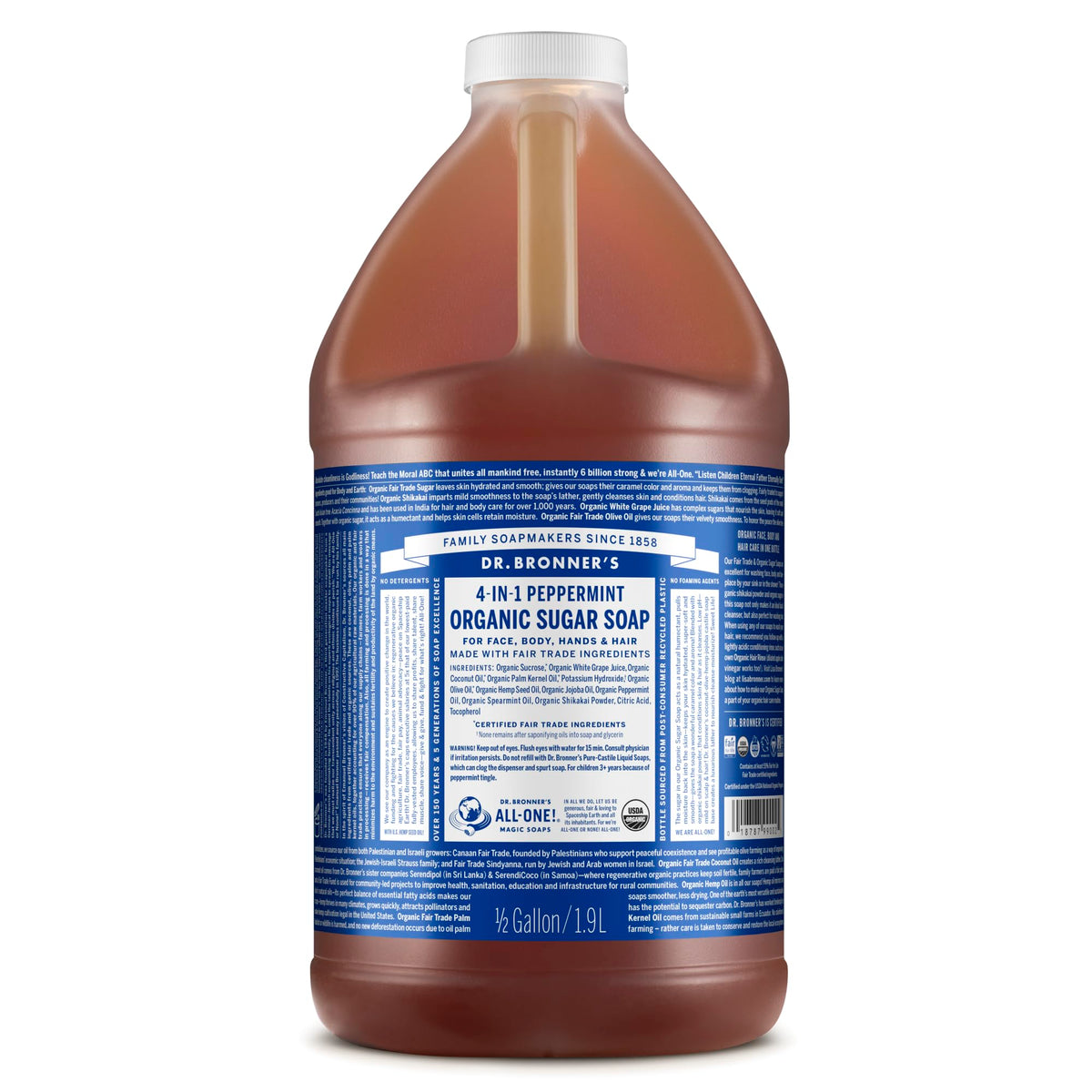 Dr. Bronner's Organic Sugar Soap lavanda en botella, hidratación suave para piel.