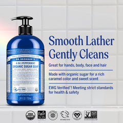 Dr. Bronner's Organic Sugar Soap lavanda, espuma rica para ducha diaria.