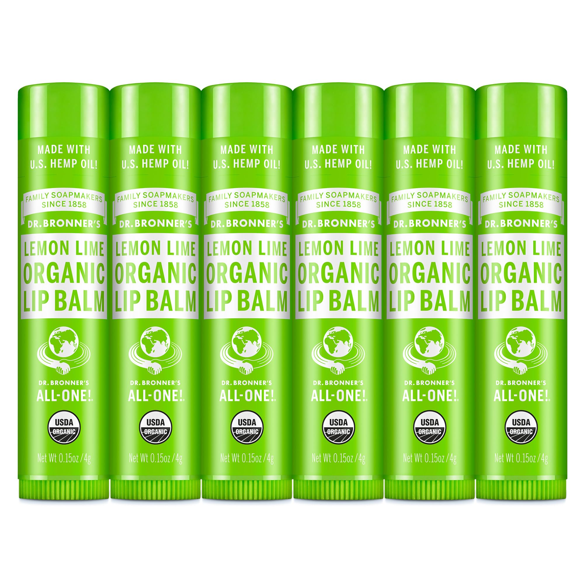Pack de Dr. Bronner's labial orgánico de 6 unidades para uso diario.